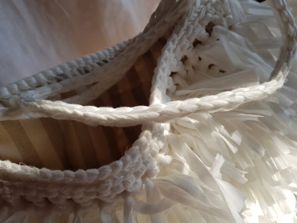 Bolsa de hilo de algodón con flecos, forrada con tela de loneta